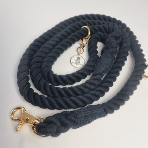 "Obsidian" Black - Luxe and Strong Rope Lead - The Flying Dog n Co