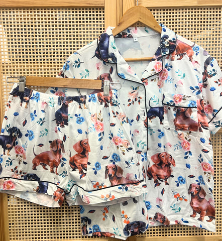 Playful Pyjama Set Floral Dachsund