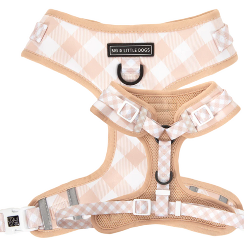 Latte Gingham Adjustable Harness big and little dogs - The Flying Dog n Co